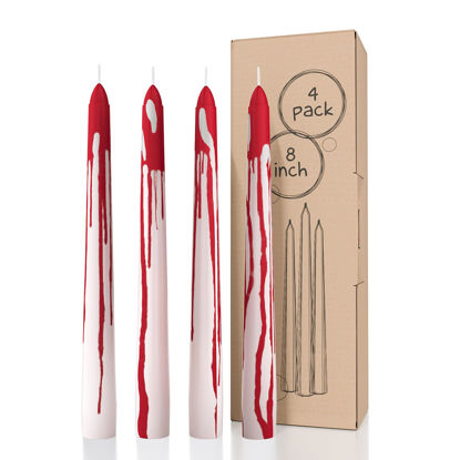 Picture of CANDWAX 8 inch Taper Candles Set of 4 - Dripless Taper Candles and Unscented Candlesticks - Perfect as Dinner Candles and Household Candles - Blood White Candles