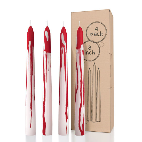 Picture of CANDWAX 8 inch Taper Candles Set of 4 - Dripless Taper Candles and Unscented Candlesticks - Perfect as Dinner Candles and Household Candles - Blood White Candles
