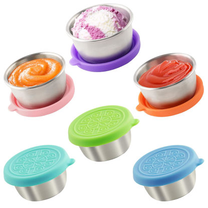 Picture of 6x1.6 Oz Salad Dressing Containers With Lids, Small Leakproof Reusable Stainless Steel Salad Dressing Container To Go For Lunch Boxes,Sauce containers, Picnics,Travel Meal Prep And Kitchen Storage.