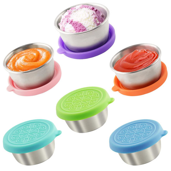Picture of 6x1.6 Oz Salad Dressing Containers With Lids, Small Leakproof Reusable Stainless Steel Salad Dressing Container To Go For Lunch Boxes,Sauce containers, Picnics,Travel Meal Prep And Kitchen Storage.