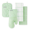 Picture of KITCHENAID Quilted Cotton Terry Cloth Oven Mitt, Pot Holder, Kitchen Towel 4-Pack Set, Heat Resistant, Silicone Grip, Gift Set, Pistachio, 16"x26", 7"x13" & 7"x10"