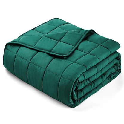 Picture of yescool Weighted Blanket for Adults (12 lbs, 48" x 72", Dark Green) Cooling Heavy Blanket for Sleeping Perfect for 110-130 lbs, Twin Size Breathable Blanket with Premium Glass Bead, Machine Washable
