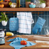 Picture of KitchenAid Quilted Cotton Terry Cloth Oven Mitt, Pot Holder Heat Resistant, 16"x26", 7"x13" & 7"x10", Blue Velvet