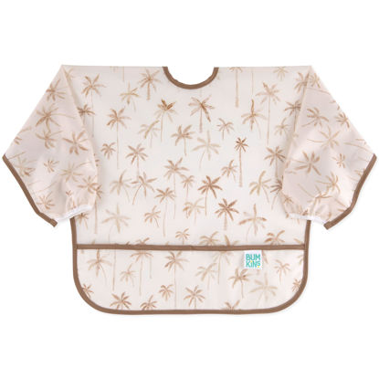 Picture of Bumkins Sleeved Bib for Girl or Boy, Baby and Toddler for 6-24 Mos, Essential Must Have for Eating, Feeding, Baby Led Weaning Supplies, Long Sleeve Mess Saving Food Catcher, Soft Fabric, Palm Trees