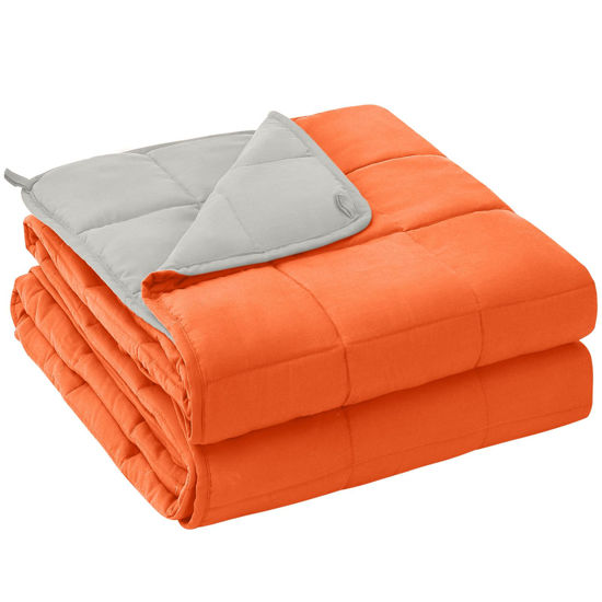 Picture of yescool Weighted Blanket for Adults (15 lbs, 48" x 72", Orange) Cooling Heavy Blanket for Sleeping Perfect for 140-160 lbs, Twin Size Breathable Blanket with Premium Glass Bead, Machine Washable
