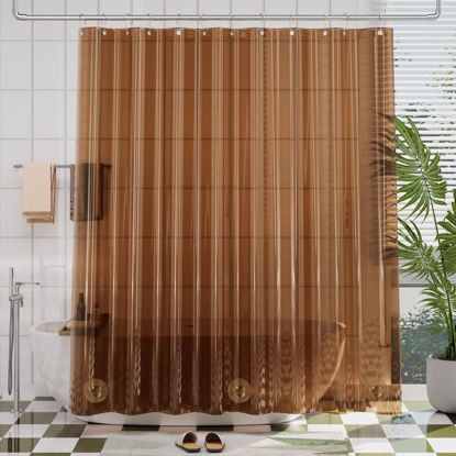 Picture of AmazerBath Premium EVA Shower Curtain Amber, Luxury Shower Curtain Clear Brown Jelly-Like Soft, Waterproof Clear Brown Shower Curtain with 3 Weighted Stones and 12 Grommets, Recyclable Packaging
