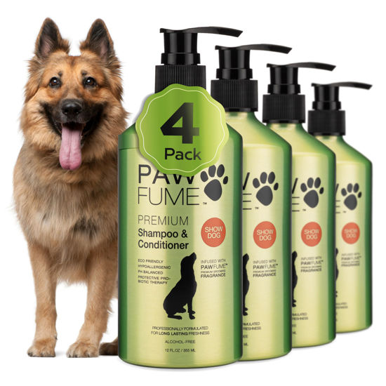Picture of Pawfume Dog Shampoo and Conditioner - Hypoallergenic Dog Shampoo for Smelly Dogs - Best Dog Shampoos & Conditioners - Probiotic Pet Shampoo for Dogs - Best Dog Shampoo for Puppies (Show Dog, 4-Pack)