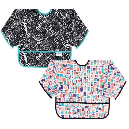Picture of Bumkins Bibs, Baby and Toddler Bibs, Bibs for Girls and Boys 6-24 Months, Long Sleeve Bib, Baby Bibs for Eating, Lightweight Waterproof Fabric Sleeved Smock (2-Pack)