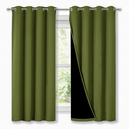 Picture of NICETOWN 100% Blackout Curtain Panels, Thermal Insulated Black Liner Curtains for Nursery Room, Noise Reducing and Cold Blocking Drapes for Windows (2 PCs, Olive Green, 52-inch Wide by 63-inch Long)