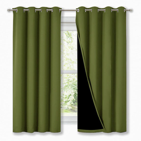 Picture of NICETOWN 100% Blackout Curtain Panels, Thermal Insulated Black Liner Curtains for Nursery Room, Noise Reducing and Cold Blocking Drapes for Windows (2 PCs, Olive Green, 52-inch Wide by 63-inch Long)