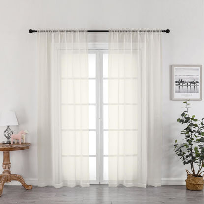 Picture of OWENIE Ivory Sheer Curtains 72 Inches Long 2 Panels, Transparent Voile Sheer Curtain Double Rod Pocket Gauze Drapes for Living Room Bedroom Window Sliding Glass Door Treatment, 42 x 72 Inch