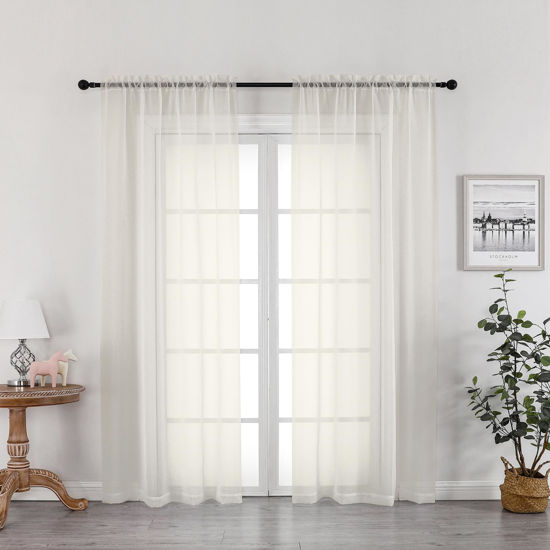 Picture of OWENIE Ivory Sheer Curtains 72 Inches Long 2 Panels, Transparent Voile Sheer Curtain Double Rod Pocket Gauze Drapes for Living Room Bedroom Window Sliding Glass Door Treatment, 42 x 72 Inch