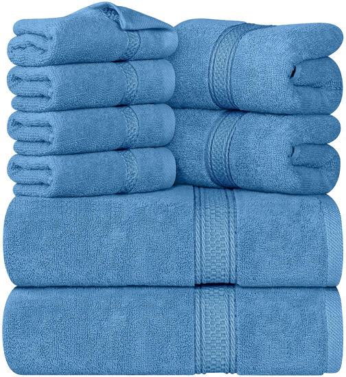 Picture of Utopia Towels 8-Piece Premium Towel Set, 2 Bath Towels, 2 Hand Towels, and 4 Wash Cloths, 600 GSM 100% Ring Spun Cotton Highly Absorbent Towels for Bathroom, Gym, Hotel, and Spa (Electric Blue)