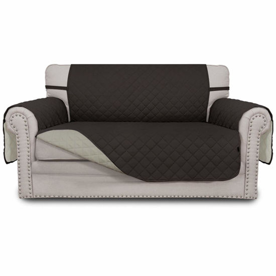 Picture of Easy-Going Reversible Loveseat Couch Cover for 2 Cushion Couch Sofa Cover for Dogs Water Resistant Furniture Protector with Foam Sticks Elastic Straps for Pet (Loveseat, Chocolate/Beige)