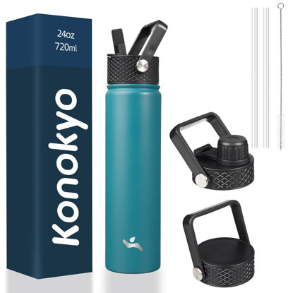 Picture of Konokyo Insulated Water Bottle 24oz Stainless Steel Sport Bottles with 3 Lids,Light Blue