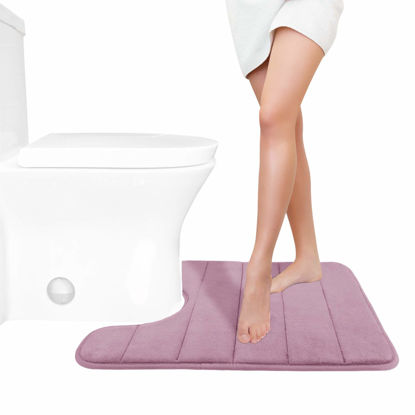 Picture of Yimobra Memory Foam Toilet Bath Mat U-Shaped, 24 X 20 Inches,Soft and Comfortable, Super Water Absorption, Non-Slip, Machine Wash and Easier to Dry for Bathroom Commode Contour Rug, Mauve