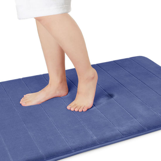 Picture of Yimobra Memory Foam Bath Mat Large Size, 36.2 x 24 Inches, Soft and Comfortable, Super Water Absorption, Non-Slip, Thick, Machine Wash, Easier to Dry for Bathroom Floor Rug, Navy Blue