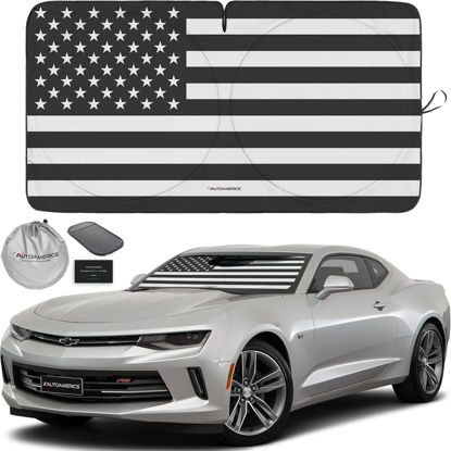 Picture of Autoamerics 1-Piece Windshield Sun Shade B&W American Flag USA Patriotic Design - Foldable Car Front Window Sunshade for Most Sedans SUV Truck - Blocks Max UV Rays and Keeps Your Vehicle Cool - Small
