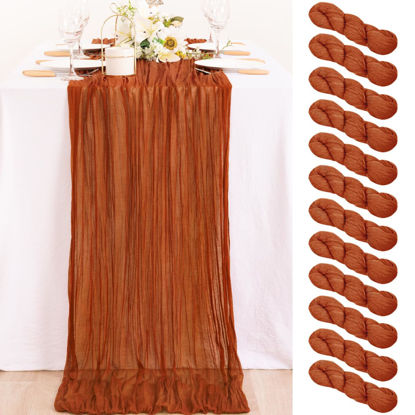 Picture of MLMC 12 Pack Fall Table Runner Terracotta Cheesecloth Table Runner 10ft Wrinkled Rustic Burnt Orange Cheese Cloth Table Runner for Thanksgiving Friendsgiving Home Party Decor
