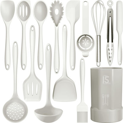 Picture of Silicone Cooking Utensils Set - 446°F Heat Resistant Silicone Kitchen Utensils,Spatula,Spoon, Kitchen Utensil Sets Gadgets Tools Set for Nonstick Cookware,Dishwasher Safe Bpa Free (Cream White)