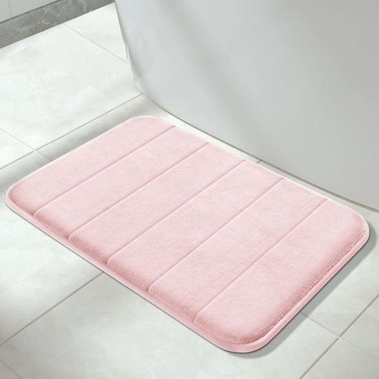 Picture of Yimobra Memory Foam Bath Mat Large Size,24 x 17 Inches, Soft and Comfortable, Super Water Absorption, Non-Slip, Thick, Machine Wash, Easier to Dry for Bathroom Floor Rug,Soft Pink