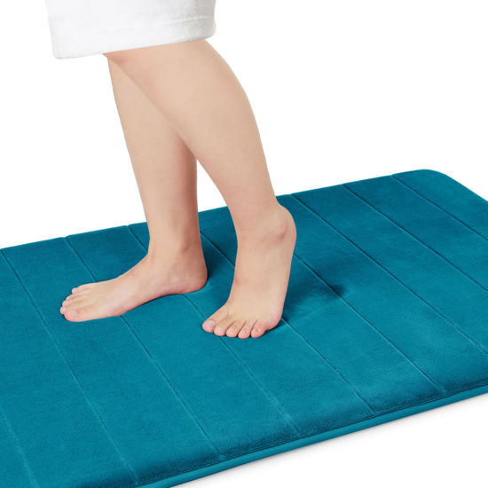 Picture of Yimobra Memory Foam Bath Mat Large Size 36 x 24 Inches, Soft and Comfortable, Super Water Absorption, Non-Slip, Thick, Machine Wash, Easier to Dry for Bathroom Floor Rug, Peacock Blue