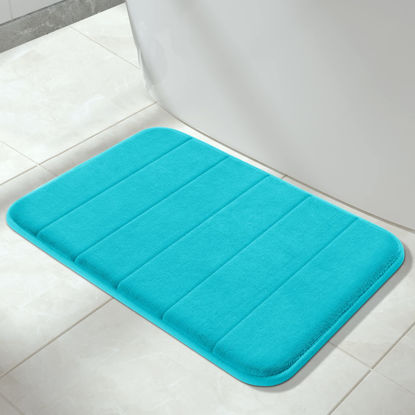 Picture of Yimobra Memory Foam Bath Mat Rug, 24 x 17 Inches, Comfortable, Soft, Super Water Absorption, Machine Wash, Non-Slip, Thick, Easier to Dry for Bathroom Floor Rugs, Lake Blue