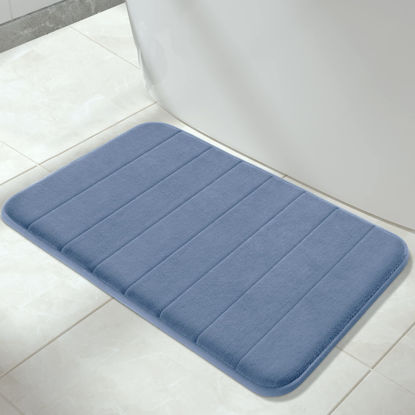 Picture of Yimobra Memory Foam Bath Mat Large Size, 31.5 x 19.8 Inches,Soft and Comfortable, Super Water Absorption, Non-Slip, Thick, Machine Wash, Easier to Dry for Bathroom Floor Rug, Denim Blue