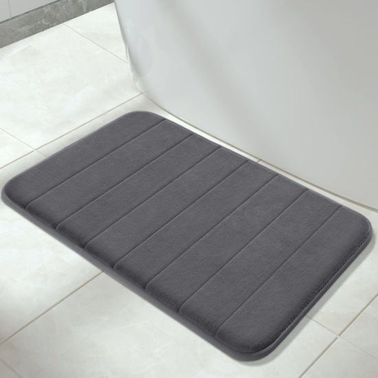 Picture of Yimobra Memory Foam Bath Mat Large Size, 31.5 x 19.8 Inches,Soft and Comfortable, Super Water Absorption, Non-Slip, Thick, Machine Wash, Easier to Dry for Bathroom Floor Rug, Dark Gray