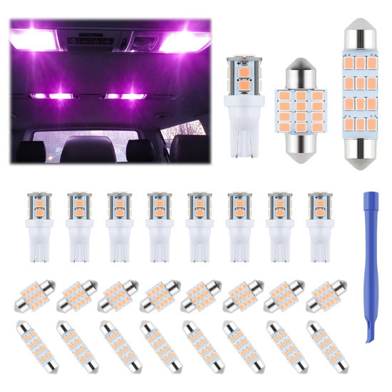 Picture of iFunyLED 24 Pieces Dome Light LED Car Interior Bulb Kit Set 194 T10 DE3175 578 31mm 42mm Bulbs Interior Replacement Lights for Car Map License Plate Door Side Marker Cornering Trunk Light - Purple