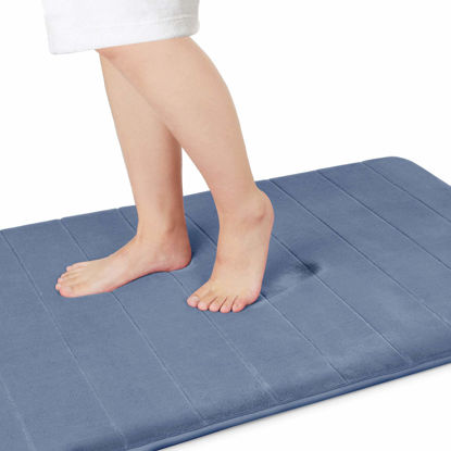 Picture of Yimobra Memory Foam Bath Mat Large Size, 36.2 x 24 Inches,Soft and Comfortable, Super Water Absorption, Non-Slip, Thick, Machine Wash, Easier to Dry for Bathroom Floor Rug, Denim Blue