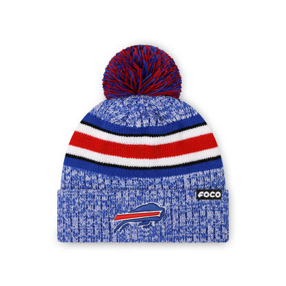 Picture of FOCO Buffalo Bills NFL Logo Heather Stripe Pom Beanie Hat, Team Color