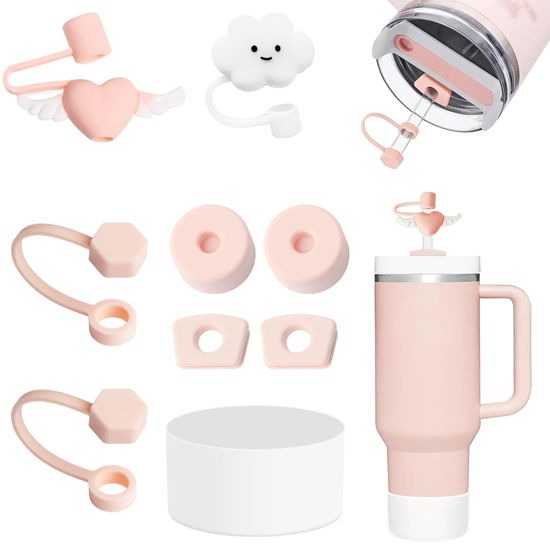 Picture of Stanley Cup Accessories Set Including 6 Pcs Silicone Spill Proof Stopper, 2 Pcs Straw Cover Cap for 9-10 mm Straws, 1 Pcs Clear Silicone Boot for Stanley Cup Stanley 40oz & 30oz Tumbler (PINK)