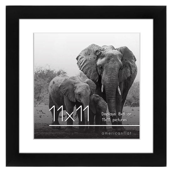 Picture of Americanflat 11x11 Picture Frame with Shatter-Resistant Glass - Use as 8x8 Frame with Mat or 11x11 Frame Without Mat - Signature Collection - Photo Frame for Wall Display - Black