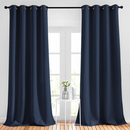 Picture of NICETOWN Blackout Curtains and Drapes for Kitchen - Extra Long Room Darkening Thermal Insulated Solid Window Blackout Draperies (Navy, 1 Pair, 52 x 95-Inch)