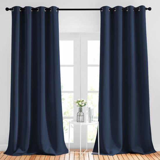 Picture of NICETOWN Blackout Curtains and Drapes for Kitchen - Extra Long Room Darkening Thermal Insulated Solid Window Blackout Draperies (Navy, 1 Pair, 52 x 95-Inch)