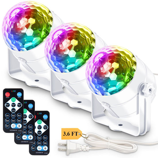 Picture of Apeocose [3-Pack] Disco Ball Party Lights Sound Activated with Remote Control, 12 Modes DJ Strobe Stage Light for New Years Eve Party Supplies 2025 New Years Eve Party Decorations Dance Birthday White