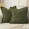 Picture of MIULEE Olive Green Corduroy Pillow Covers 18x18 inch with Splicing Set of 2 Super Soft Boho Striped Pillow Covers Broadside Decorative Spring Textured Throw Pillows for Couch Cushion Bed Livingroom