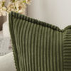 Picture of MIULEE Olive Green Corduroy Pillow Covers 18x18 inch with Splicing Set of 2 Super Soft Boho Striped Pillow Covers Broadside Decorative Spring Textured Throw Pillows for Couch Cushion Bed Livingroom