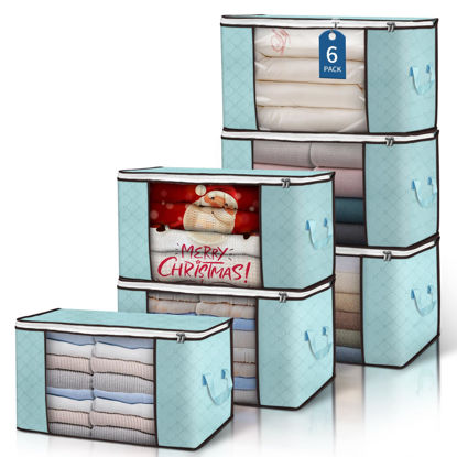 Picture of Budding Joy 90 L Large Storage Bags, 6 Pack Clothes Storage Bins Foldable Closet Organizer Storage Containers Storage and Organization for Clothes, Blanket, Comforters, Bed Sheets, Pillows (Blue)