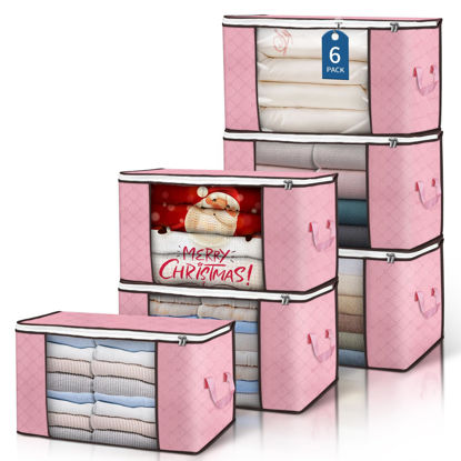 Picture of Budding Joy 90 L Large Storage Bags, 6 Pack Clothes Storage Bins Foldable Closet Organizer Storage Containers Storage and Organization for Blanket, Comforters, Bed Sheets, Pillows (Pink)