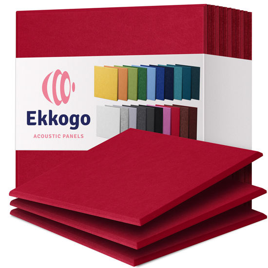 Picture of Ekkogo Acoustic Panels 12-Pack Soundproof Wall Panels 12''X12''X0.4'' Sound Panels High Density Sound Dampening Panels - [Candy Red Square]