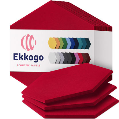 Picture of Ekkogo Acoustic Panels 12-Pack Soundproof Wall Panels 12''X10''X0.4'' Sound Panels High Density Sound Dampening Panels - [Candy Red Hexagon]