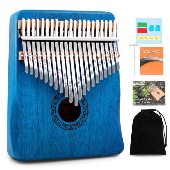Picture of Kalimba Thumb Piano,YUNDIE Portable 21 Keys Mbira Finger Piano with Tune Hammer and Study Instruction,Musical Instruments Gift for Kid Adult Beginners Professional(Blue)