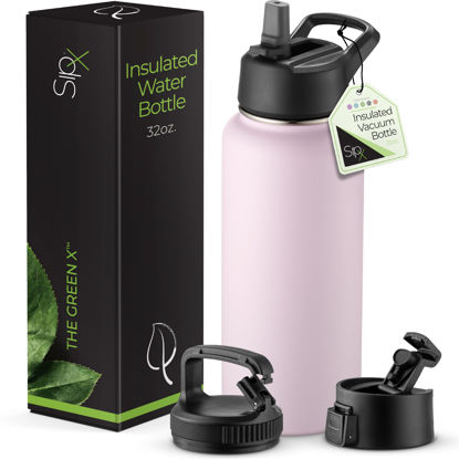 Picture of SipX™ Triple-Insulated Stainless Steel Water Bottle - 32 Oz. With 3 Lids, Reusable Insulated Water Bottle Keeps Cold For 24 Hours, Metal Water Bottle Made Of Sustainable Material For Hiking & Biking.