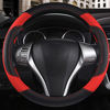 Picture of Leather Car Steering Wheel Cover, Non-Slip Car Wheel Cover Protector Breathable Microfiber Leather Universal Fit for Most Cars (Black & Red)