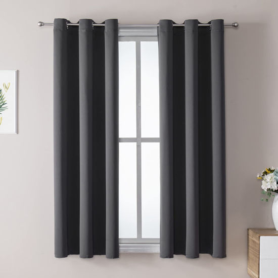 Picture of ChrisDowa Grommet Blackout Curtains for Bedroom and Living Room - 2 Panels Set Thermal Insulated Room Darkening Curtains (Dark Grey, 38W x 54L)