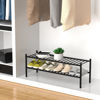 Picture of ROMGUAR CRAFT 2-Tier Bamboo Long Shoe Rack, Free Standing Wood Shoe Shelf Storage Organizer for Closet Entryway Stackable 35"x11"x13" (Black)