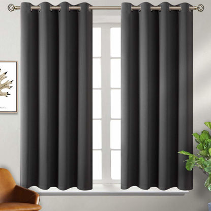 Picture of BGment Blackout Curtains 54 Inch Length 2 Panels Set, Dark Grey Room Darkening Curtains Black Out Thermal Grommet Curtains for Bedroom, 2 Panels, Each 46 x 54 Inch, Dark Grey