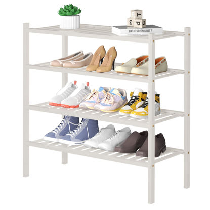 Picture of ROMGUAR CRAFT 4 Tier Bamboo Shoe Rack for Closet Free Standing Wood Shoe Shelf for Entryway Small Space Stackable 27"x11"x26" (White)